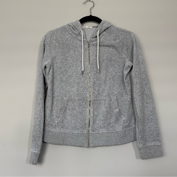 Garage Tops - Garage Cropped Velvet Long Sleeve Full Zip Hoodie Light Grey Size XS Minimalist
